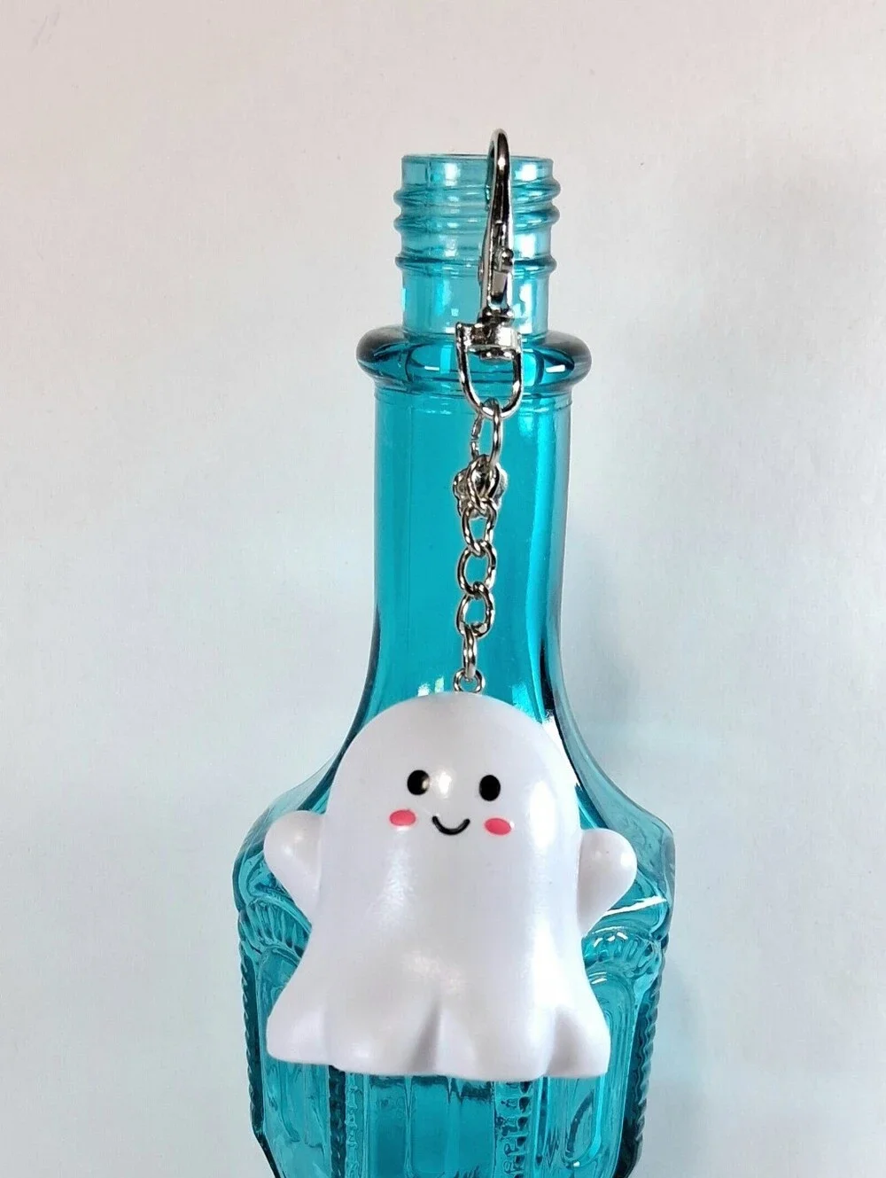 Handmade Ghost Keychain Charm – Upcycled Halloween Bag Purse Backpack Access